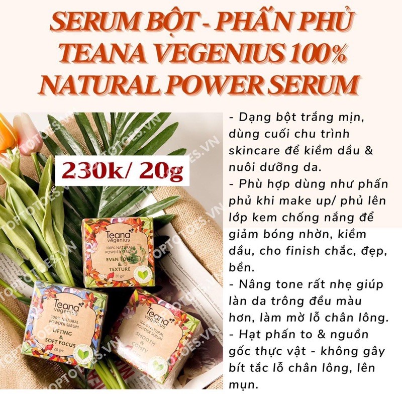 Serum bột - phấn phủ Teana Vegenius 100% Natural Powder Serum 20g kiềm dầu, làm mướt da, mờ lỗ chân lông