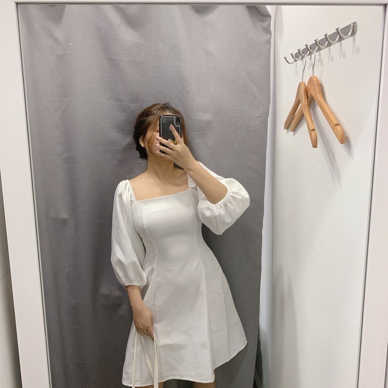 (Có ảnh thật) Đầm xòe cổ vuông tay lỡ phồng vải thun mềm mịn, phù hợp với mọi lứa tuổi mọi vóc dáng dễ phối trang phục | BigBuy360 - bigbuy360.vn
