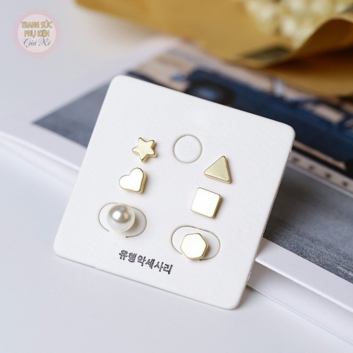 Set bông tai hình học 6 chiếc thời trang Hàn cực xinh, HT195