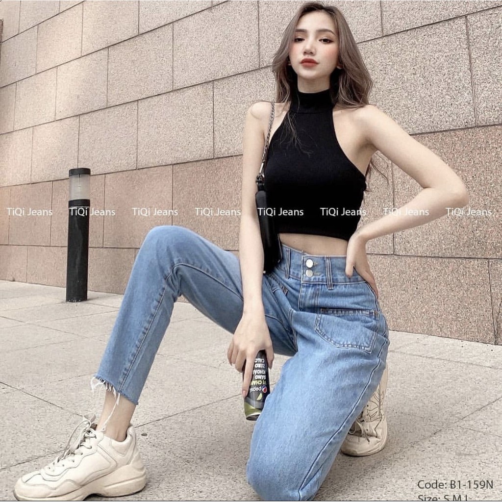 Quần Bò Suông Phối Túi Ngược Nữ 🌺 Baggy jeans cạp cao hai khuy trước thiết kế độc đâó, cá tính 🌺