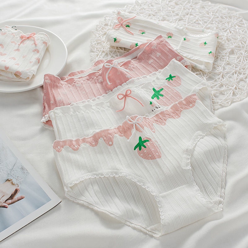 Set 2-5 Quần Lót Cotton Lưng Vừa Kháng Khuẩn Dễ Thương Thời Trang 2022 Cho Nữ