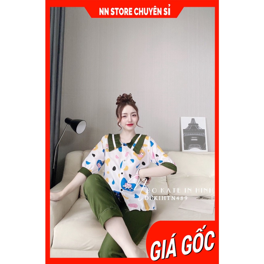 Đồ bộ nữ mặc nhà cổ tiểu thư chất kate mềm in hình dễ thương DBKTN49
