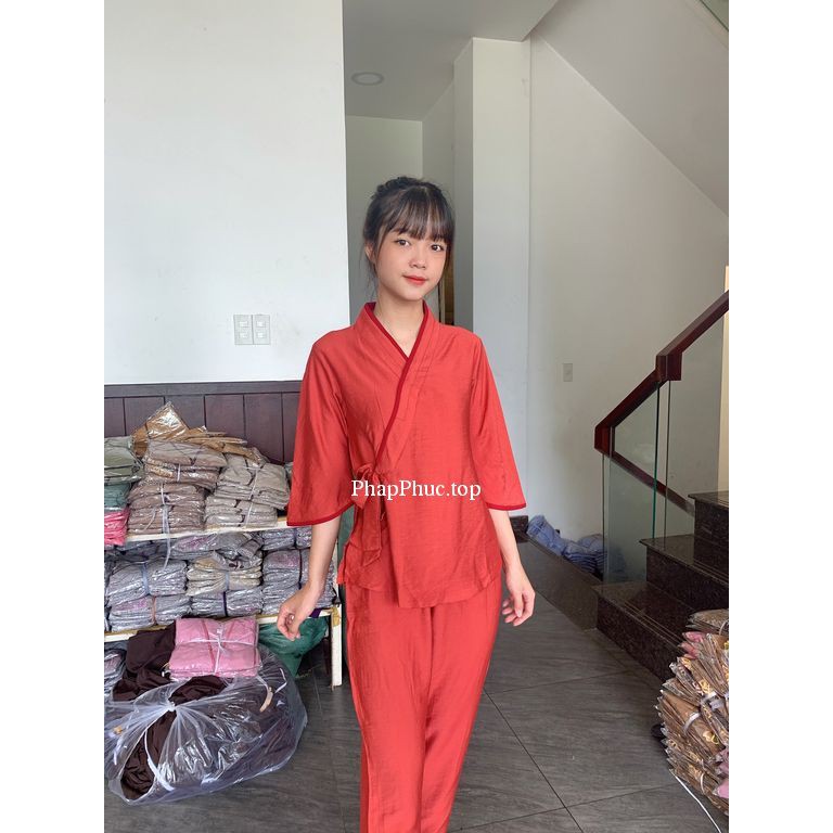 Thời trang đi chùa - đồ lam - đồ phật tử- Đũi tơ mát, cột nơ không thêu | BigBuy360 - bigbuy360.vn