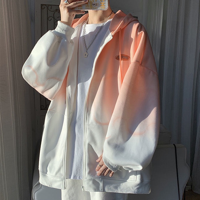 Áo Hoodie Nhuộm Màu Gradient Dáng Rộng Thời Trang Xuân Thu Cho Nam