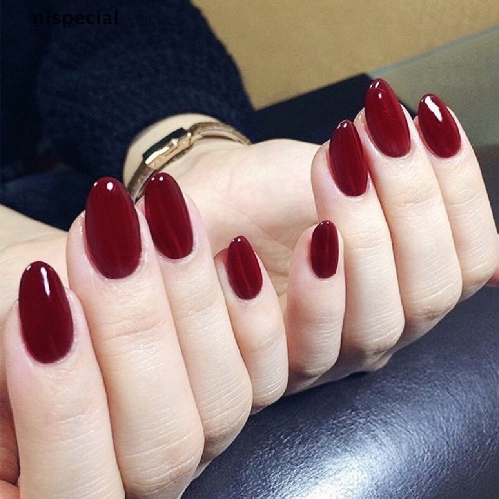 Bộ 24 Móng Tay Giả Màu Đỏ Rượu Vang Tiện Lợi Lưng