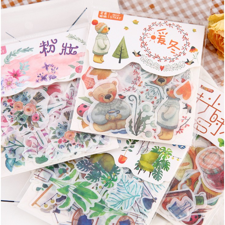 Bộ Sticker 40 miếng dán nhiều mẫu trang trí tranh vẽ, sổ tay, planner