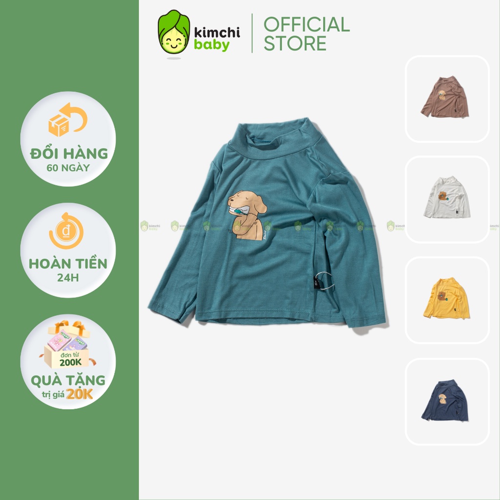 Áo Thun Lạnh Dài Tay Cổ 3P Bé Trai, Bé Gái KIMCHIBABY In Hình Gấu Đánh Răng, Áo Cho Bé Mặc Nhà Thu Đông KWAD2202