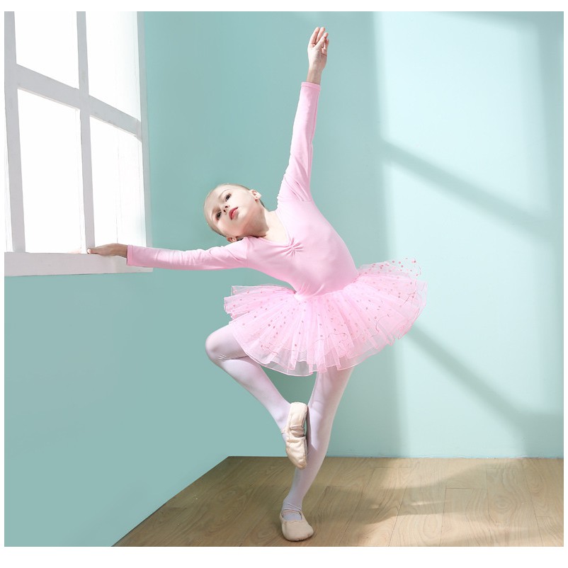 Váy múa ballet dài tay váy chấm bi Binnashi CVM0003