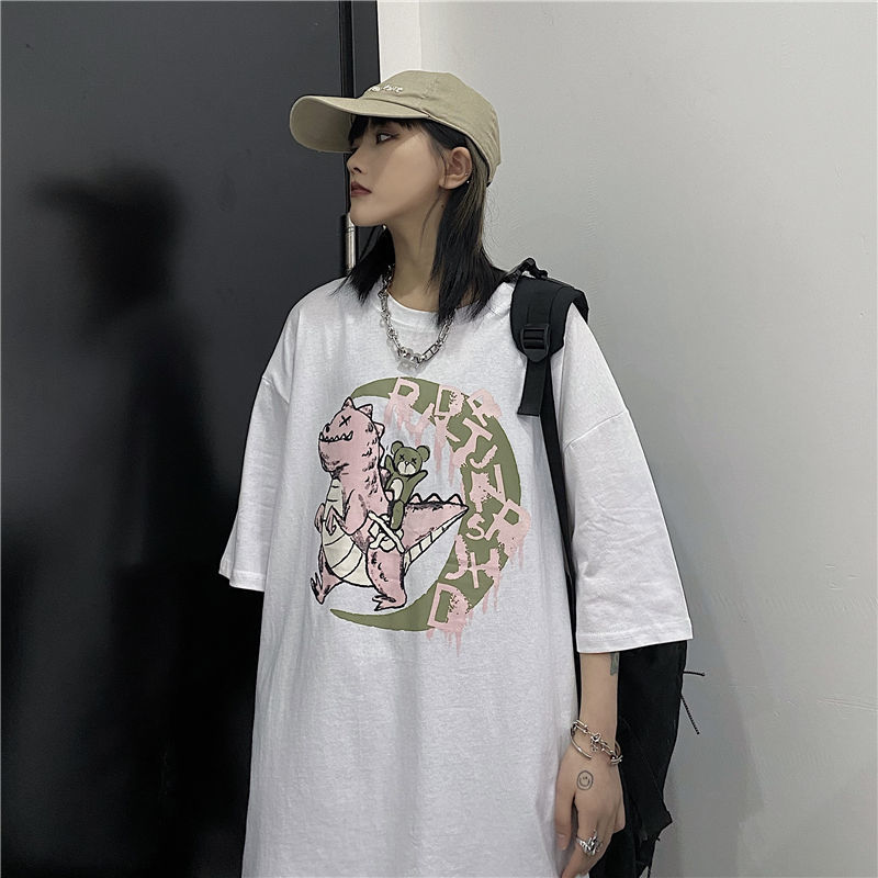 [L&Q]                    2021 New Summer Short-sleeved Female Student Han Harajuku Style Retro All-match T-shirt Oversized Shirt for Women Tops