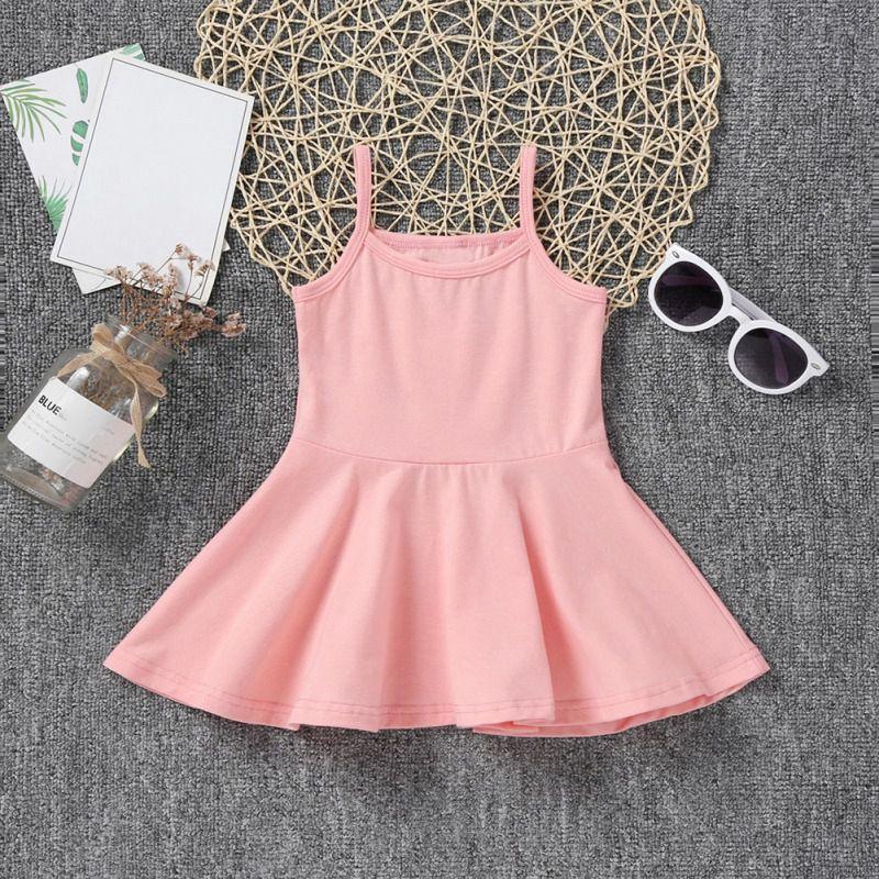 Đầm xòe 2 dây màu trơn xinh xắn cho bé gái