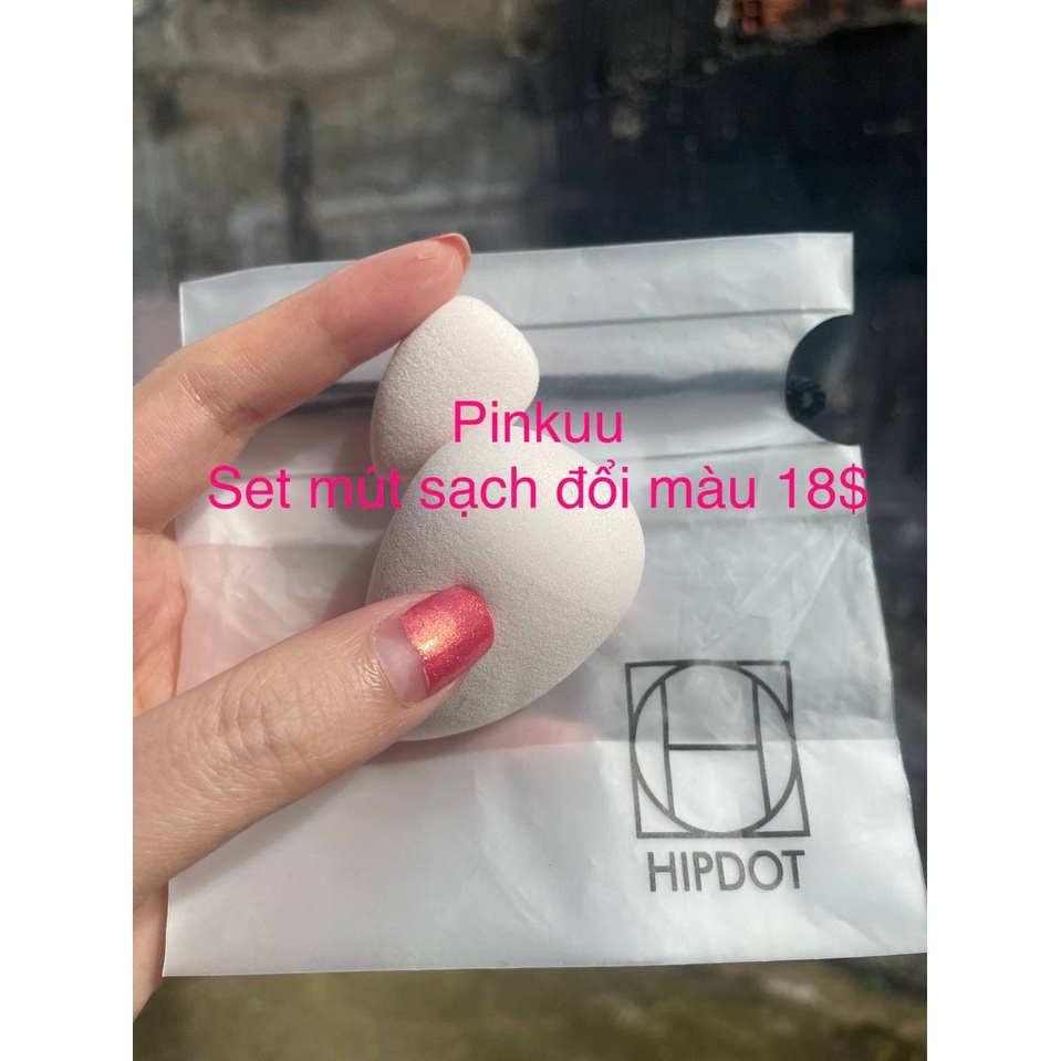 HipDot sponge set 2 mút trang điểm 18$ đổi màu COLOR CHANGE PINK SPONGE DUOBoxycharm