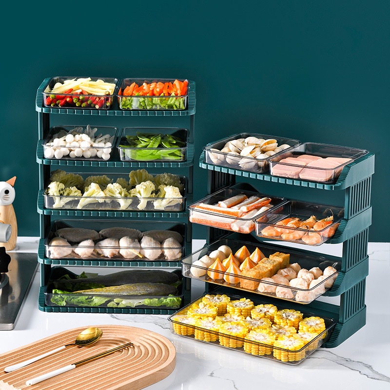 Kệ Đựng Thức Ăn/Rau Củ Nhiều Tầng Kèm Khay Trong Suốt Tiết Kiệm Thời Gian