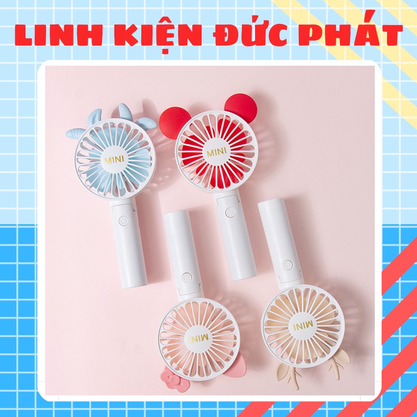 Quạt mini cầm tay mini Hình thú NHIỀU MẪU dễ thương pin sạc ,Có đế để bàn,đèn led