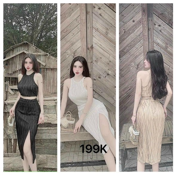 set bộ xốp áo ba lỗ chân váy dài xẻ tà sexy đẹp l