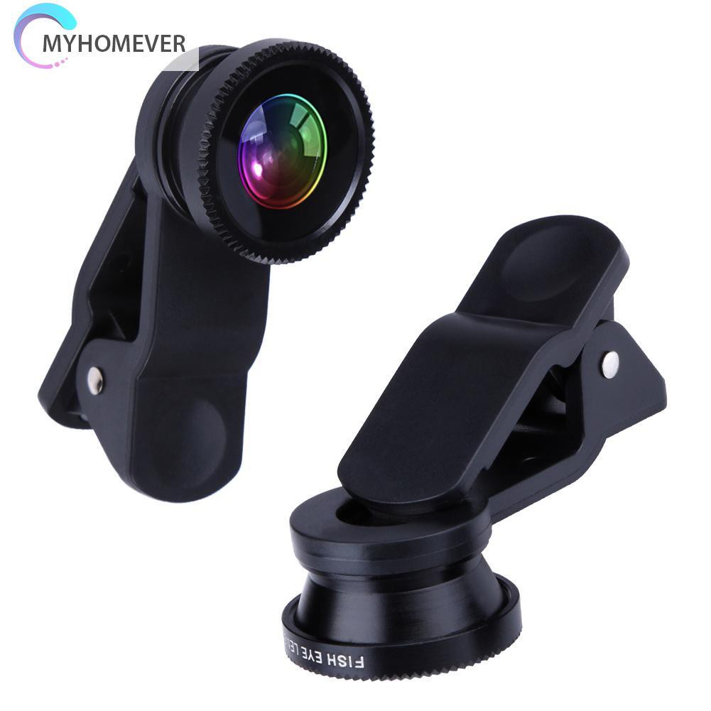 myhomever Clip 3-in-1 180 Fish-Eye Lens+Wide Angle Lens+Macro Lens Black