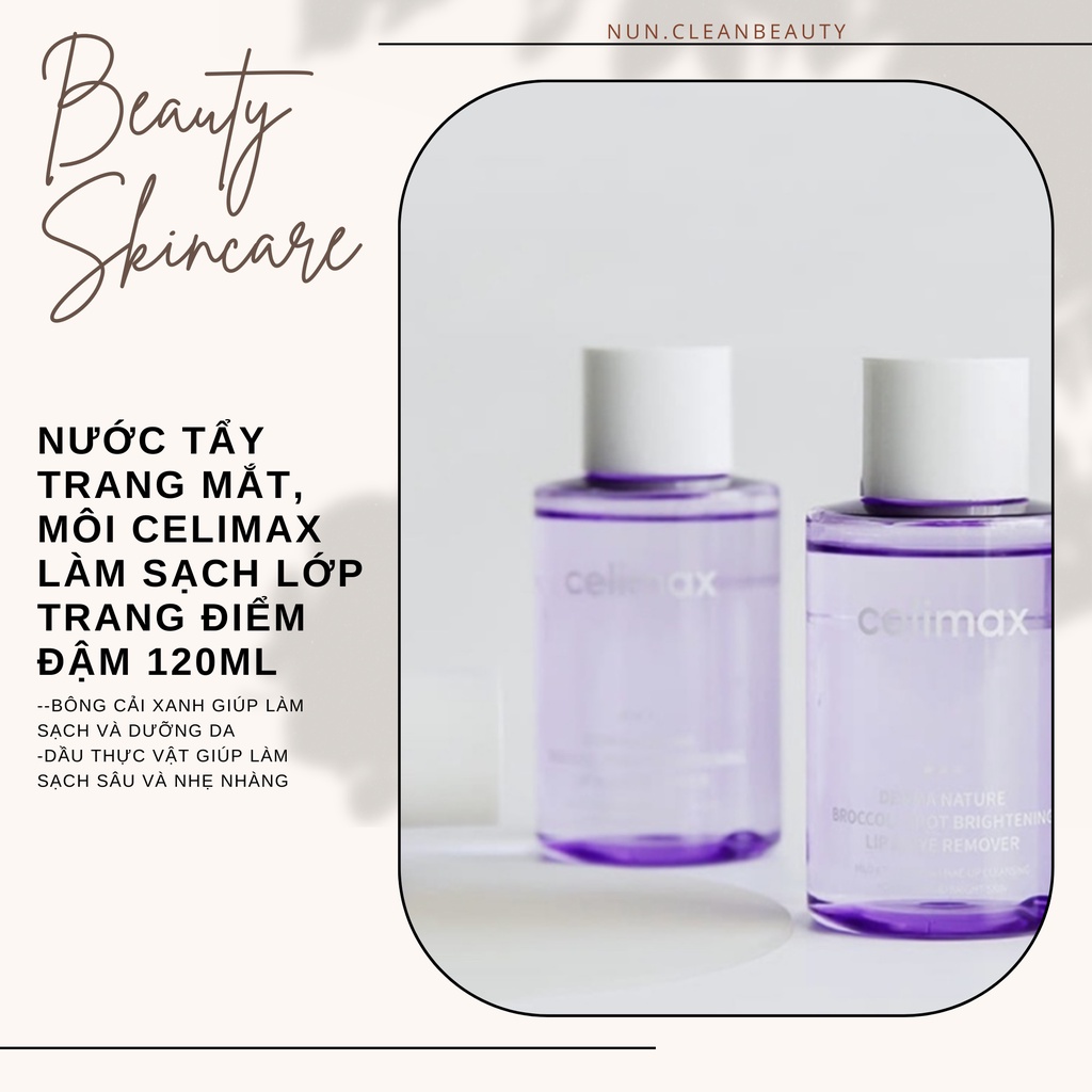 Nước tẩy trang mắt, môi CELIMAX làm sạch lớp trang điểm đậm 120ml [nun.cleanbeauty]