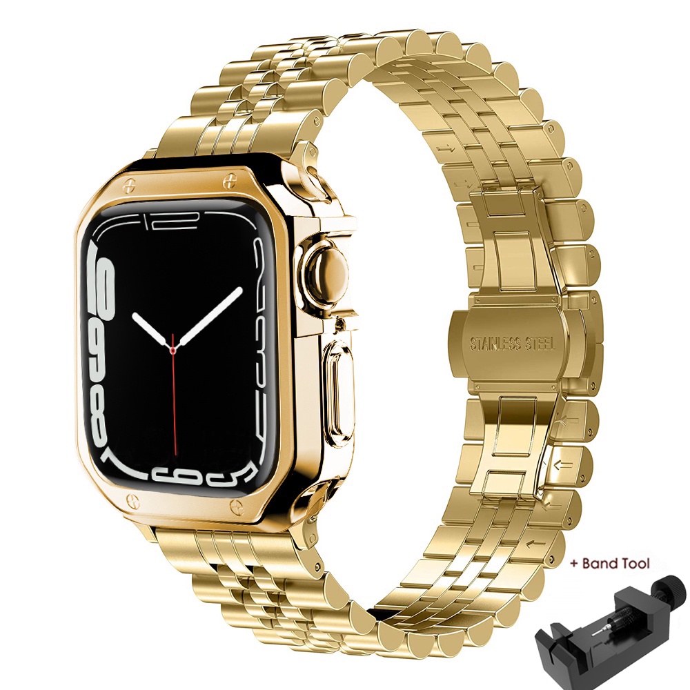 Dây Đeo Inox + Ốp Bảo Vệ Cho Đồng Hồ Thông Minh Apple Watch 38mm 42mm Series 7 6 SE 5 4 3 2 1 iWatch 40mm 44mm 41mm 45mm