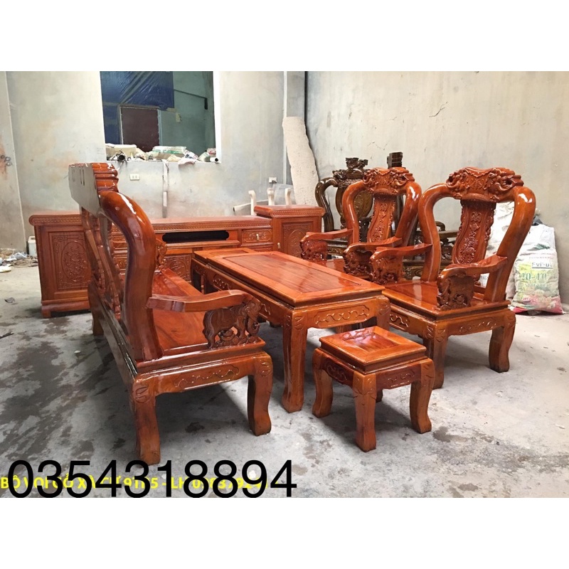 Bộ Bàn Ghế Đồng Kỵ Minh Quốc Voi Gỗ Xà Cừ