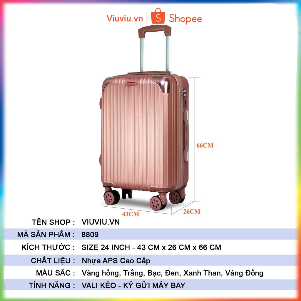 Vali Giá Rẻ Size 24 Inch Valy Kéo Nhựa Du Lịch Bền Đẹp Cao Cấp Chống Nước Chống Trộm Bảo Hành 5 Năm Bamozo 8809