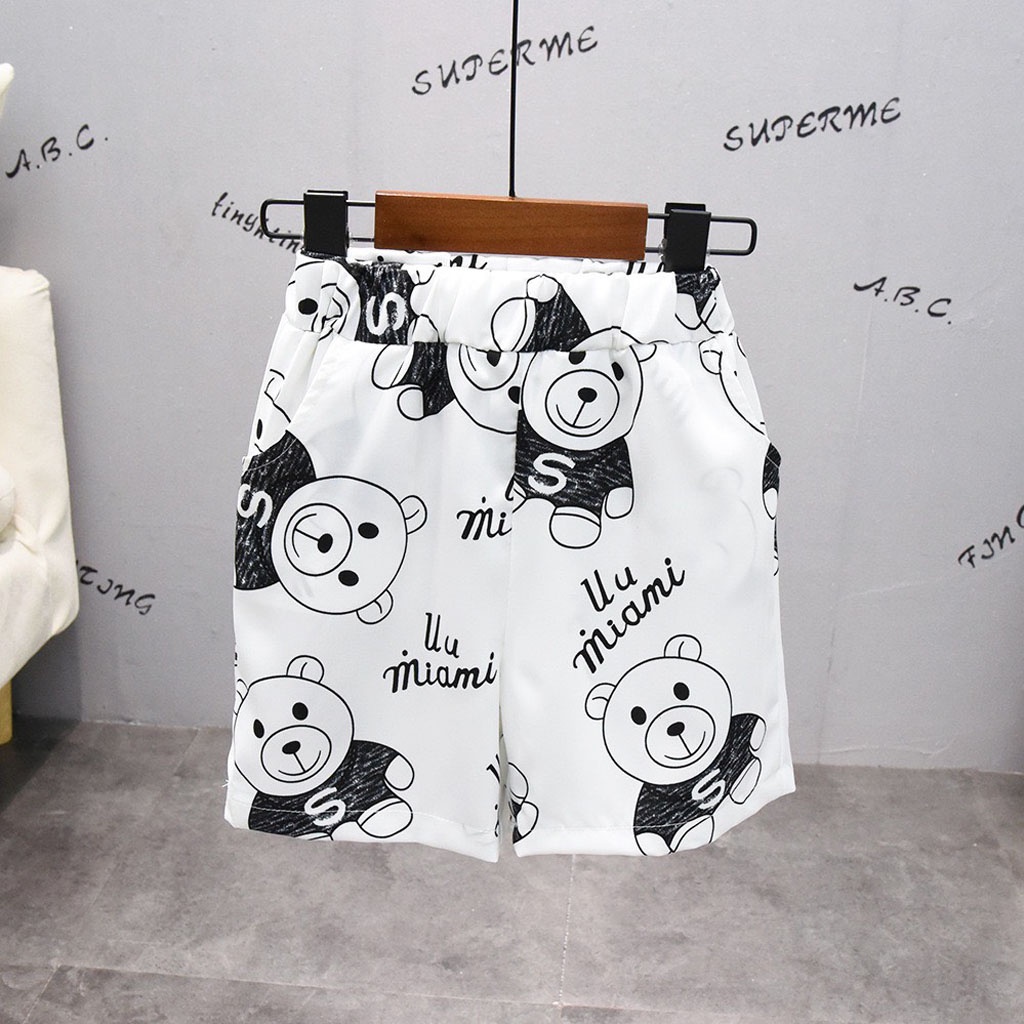 Bộ Ngủ Lụa Cộc Tay Cho Bé In Hình Gấu Bông, Đồ bộ Pijama bé trai bé gái mặc đều xinh từ 7-27kg - LILA KIDS