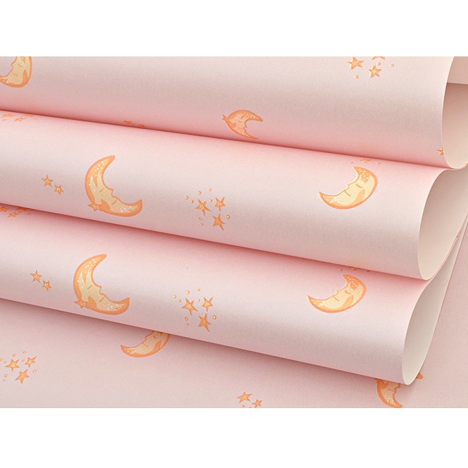 Decal giấy dán tường mặt trăng hồng khổ 45cm keo sẵn