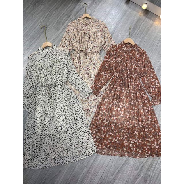 Đầm hoa nhí dập li kiểu dáng vintage ( ảnh thật )