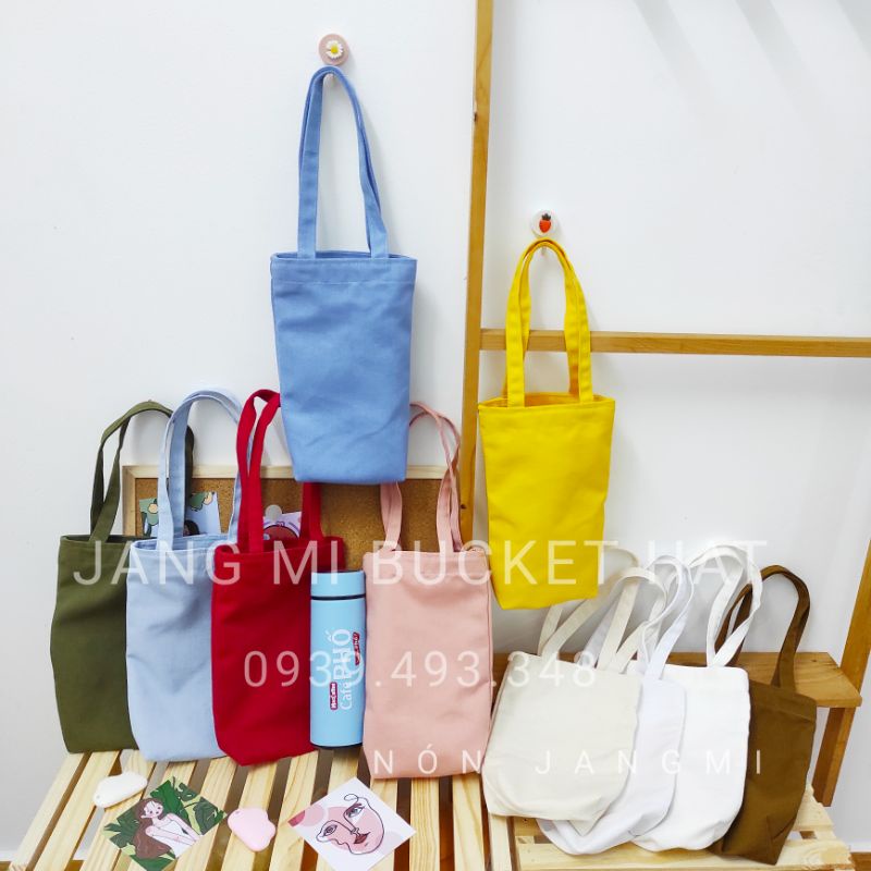 Túi Quai Vải Follow Đựng Ly Nước Giữ Nhiệt 1 Lít, Ly Trà Sữa Nhựa Dưới 500ml Dây Đai Mỏng