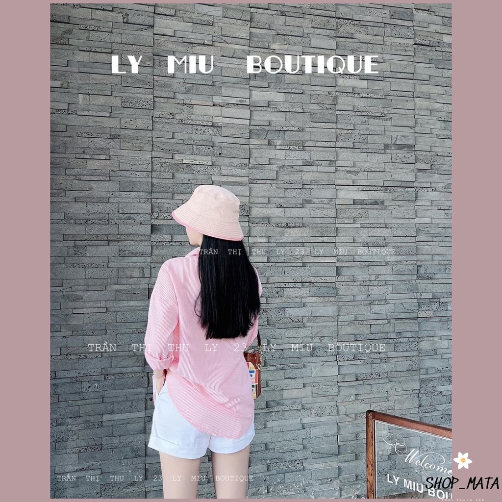 Áo sơ mi dài tay sọc hồng, mix với quần sooc trắng nữ tính ngọt ngào. | BigBuy360 - bigbuy360.vn