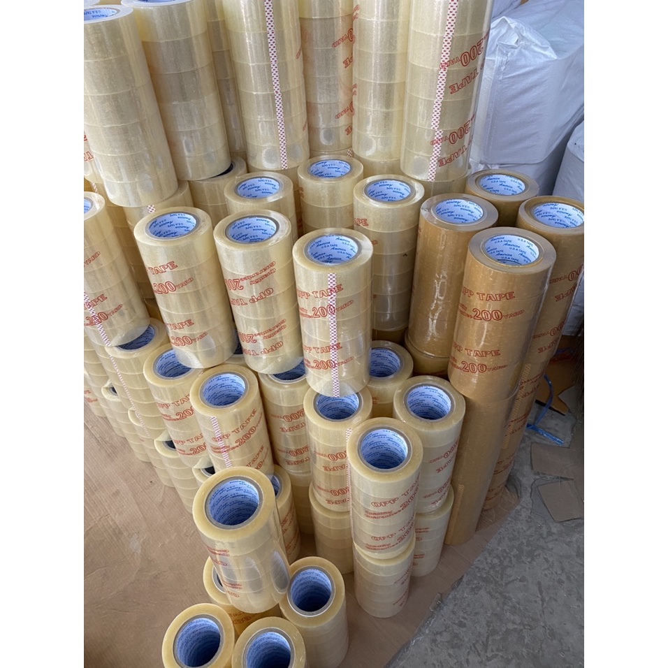 Băng keo trong 200y như hình 1 cây 6 cuộn nặng 1,7kg nhiều keo độ dính cao dẻo dai...!