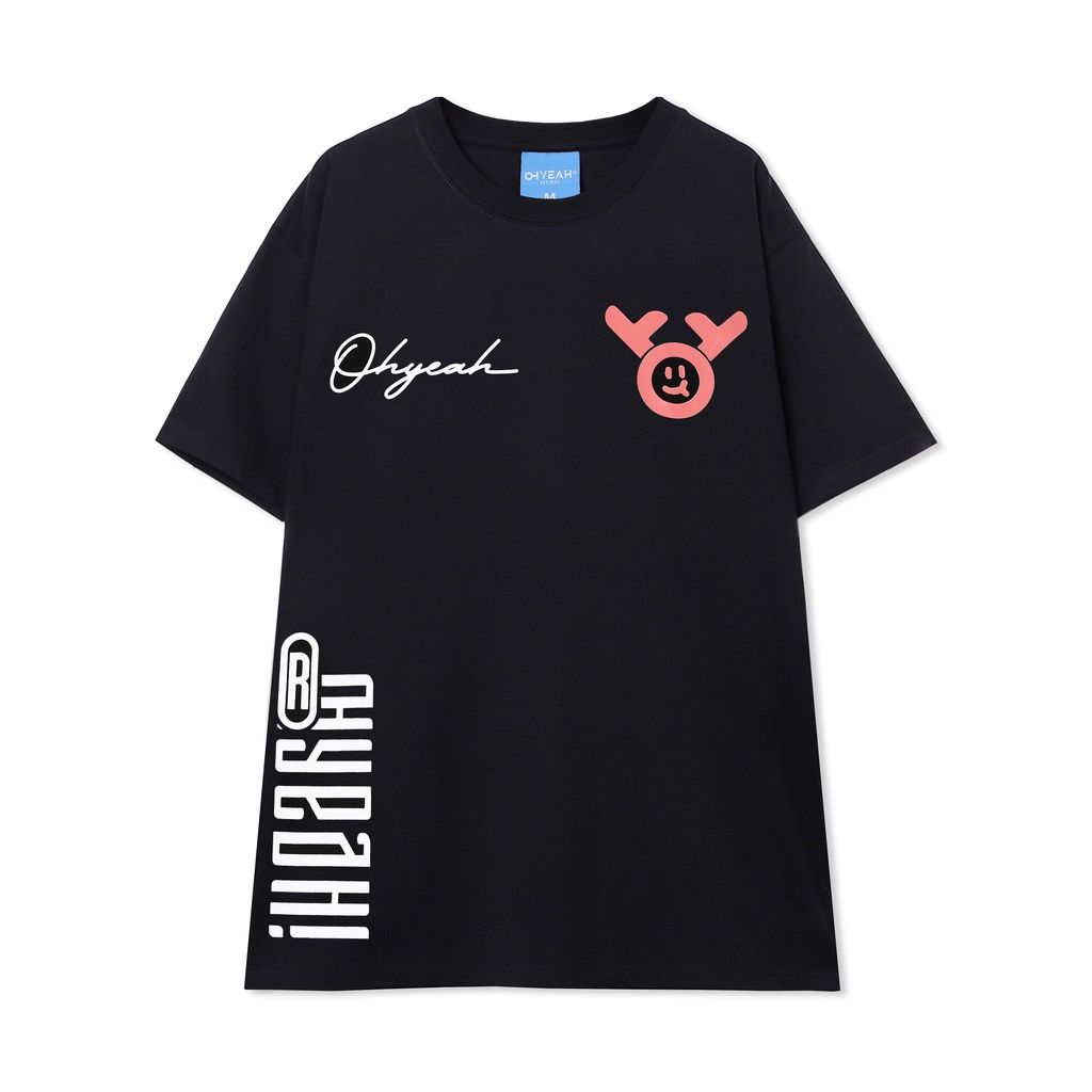 Áo thun tay lỡ OHYEAH phông Unisex nam nữ Premium Cotton oversize form rộng SIGNATURE v1.0 - Đen