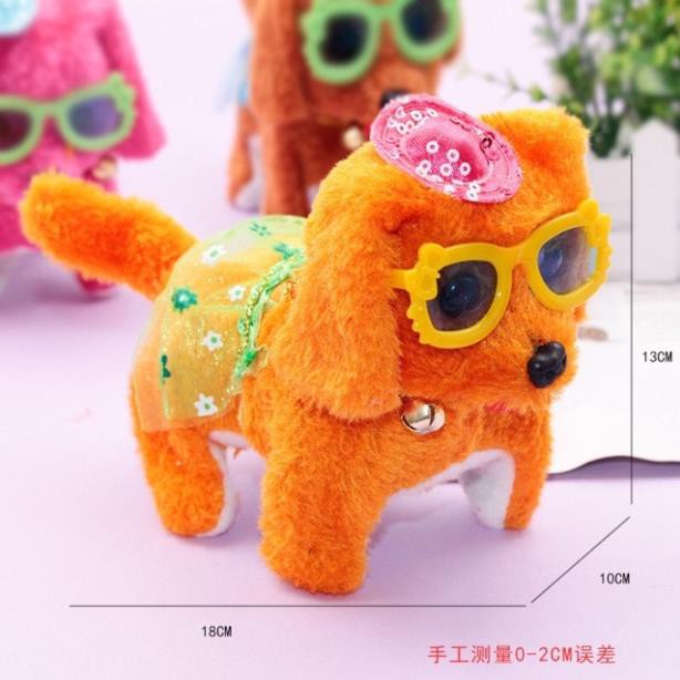 Đồ chơi chó bông đeo kính chạy pin biết di chuyển, vẫy đuôi, biết kêu, mắt sáng,( kèm video ảnh thật )