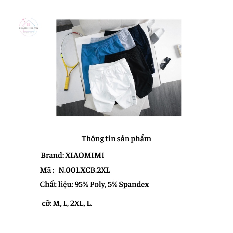 Quần short nam dáng đùi thể thao logo sọc vải dù gió lưng chun Xiaomimi N.001.XCB.2XL