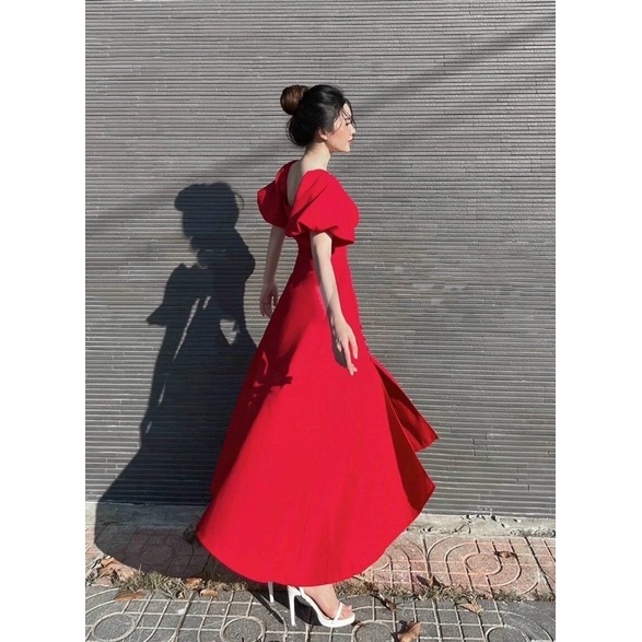 ĐẦM MAXI CỔ VUÔNG NÚT BỌC TAY PHỒNG 4M sp000024