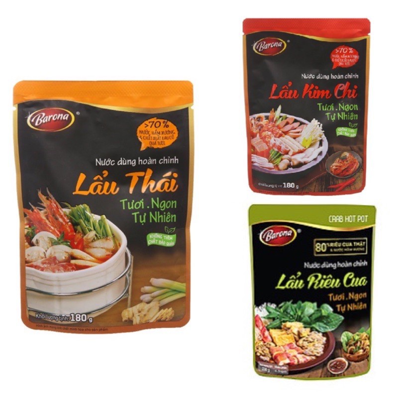 Nước Dùng Hoàn Chỉnh Lẩu Kim Chi/ Lẩu Thái/ Lẩu Riêu Cua Barona Gói 180g