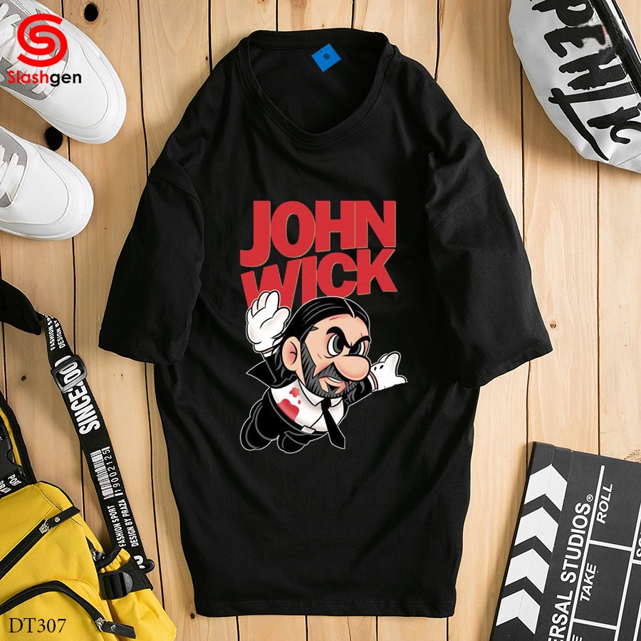 Áo thun nam tay lỡ DT307 John Wick Trước Ngực [40kg-110kg] 100% Cotton