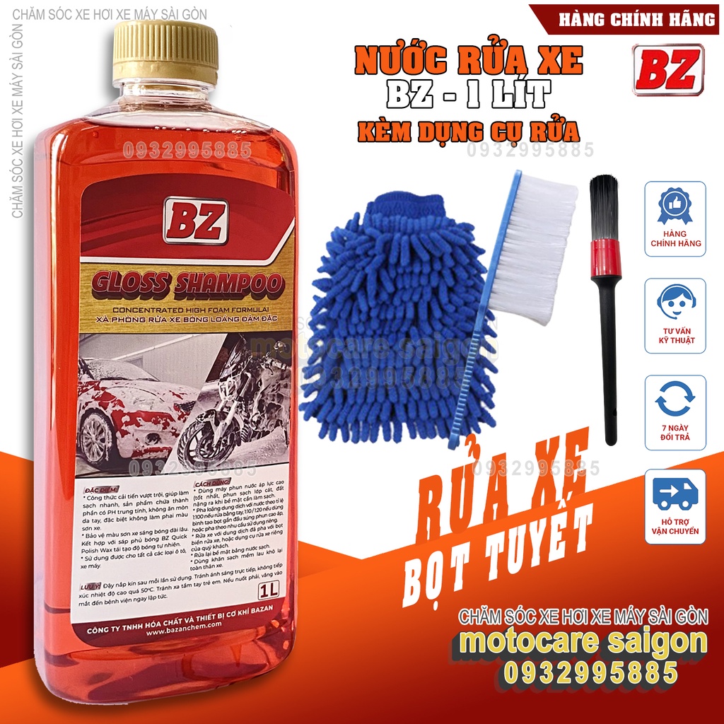 COMBO Nước rửa xe xà bông bọt tuyết BZ Gloss Shampoo 1Lit