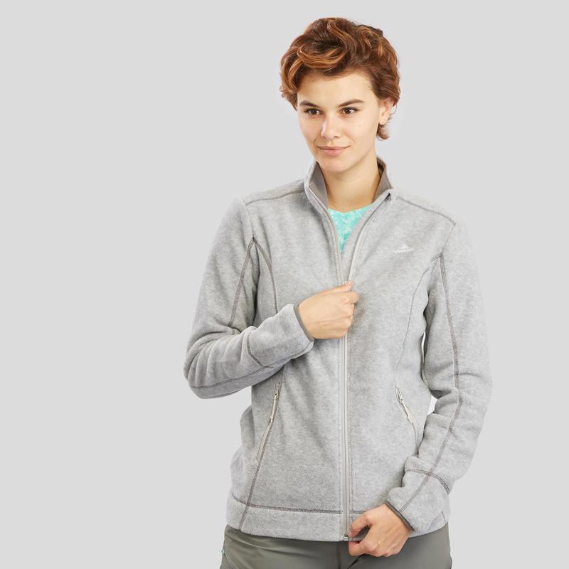Áo khoác nỉ leo núi Decathlon Quechua mh120 cho nữ - xám nhạt