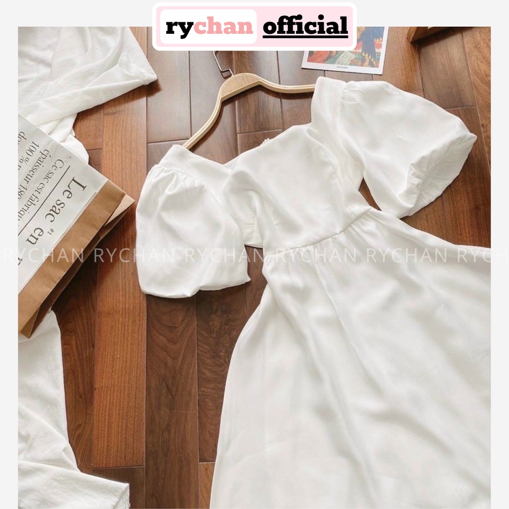 Đầm Xòe Trắng Cổ Vuông Tay Phồng Lót Trong Dày Dặn [Ảnh Thật Cuối] - DX9993