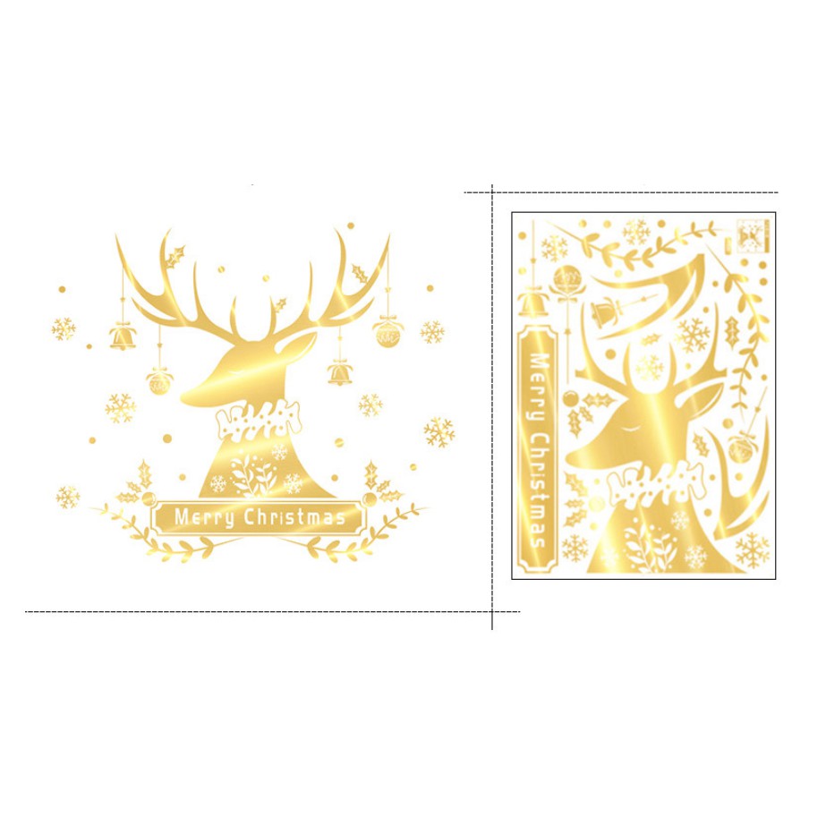 Decal dán tường Noel - Đầu Tuần Lộc kèm chữ cao cấp ánh vàng