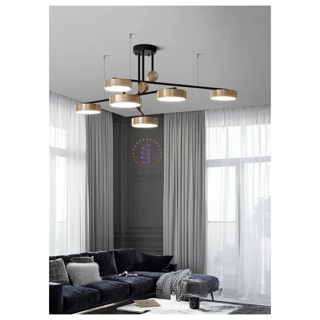 Đèn thả chùm 6 đầu mạ vàng thân đen hiện đại TH276