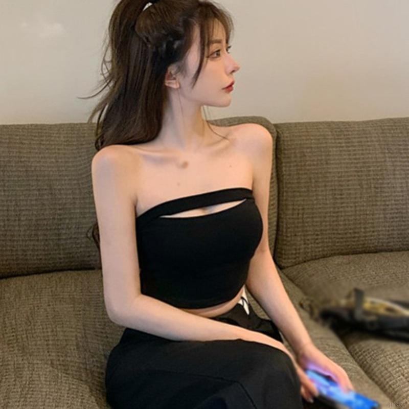 Áo Croptop Dệt Kim Màu Trơn Phong Cách Hàn Quốc cho nữ