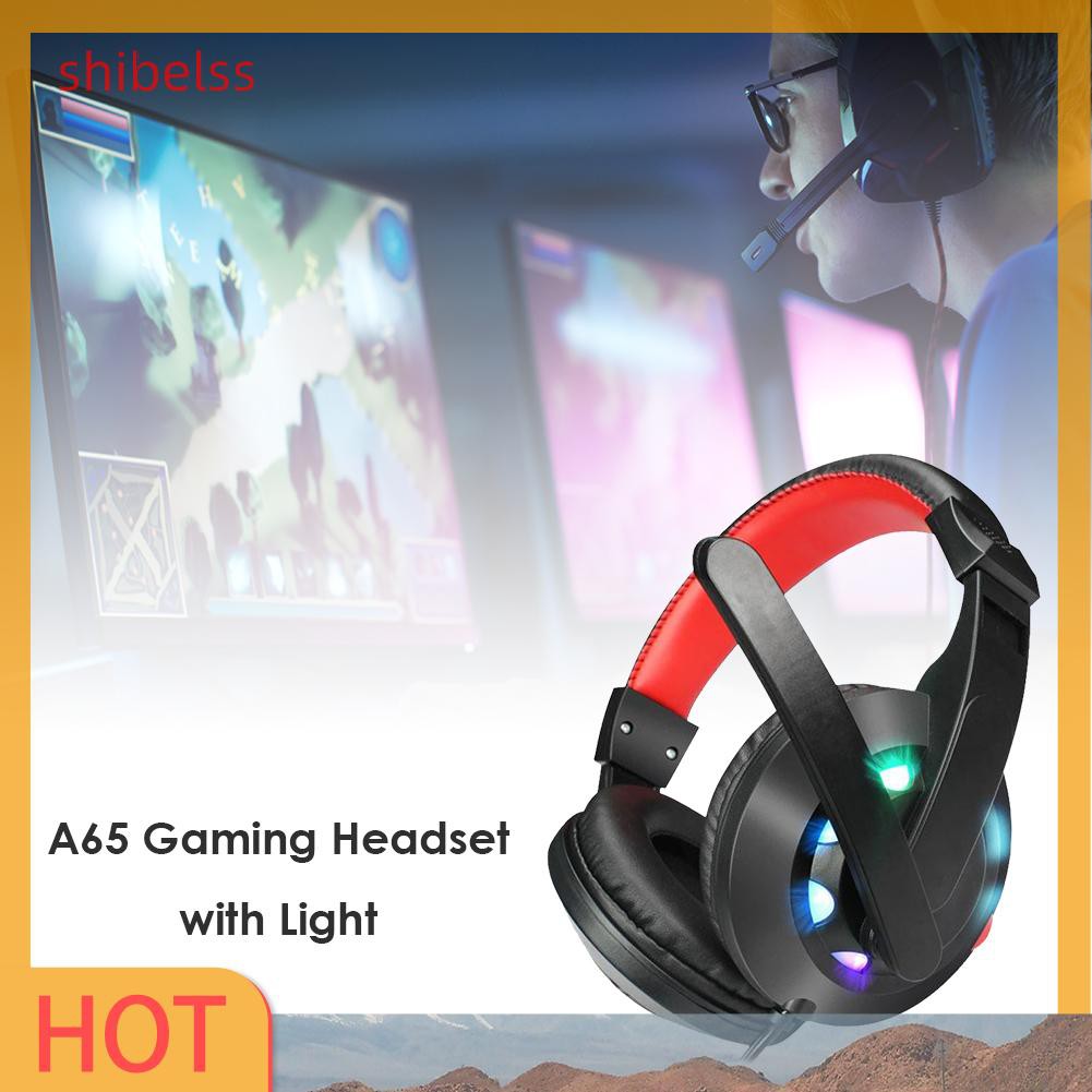 （ʚshibelss）A65 3.5mm Wired Headset Stereo Deep Bass Microphone Music Gaming Headphone