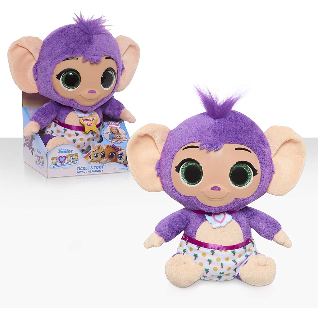 Đồ chơi chú khỉ Disney Jr T.O.T.S. Tickle & Toot Baby Mitsu The Monkey, 10-inch Feature Plush, by Just Play