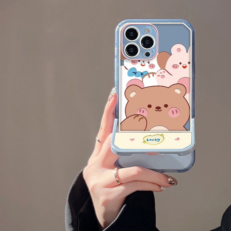 Ốp Điện Thoại Mềm Có Giá Đỡ Hình Gấu Dễ Thương Cho iPhone 13 12 11 Pro Max X XR XS Max 6 7 8 Plus