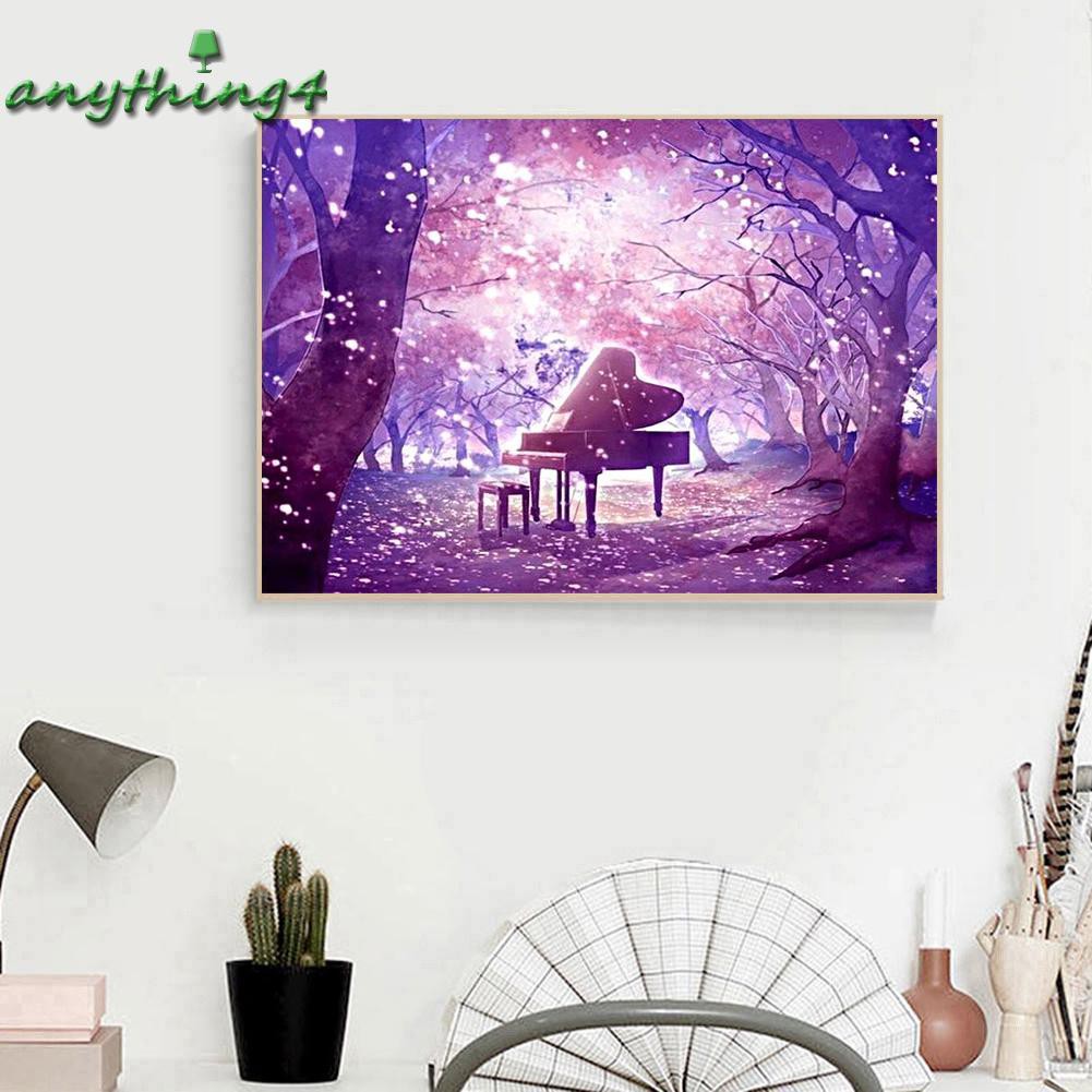 Bộ tranh đính đá 5D tự làm hình vẽ đàn piano trang trí độc đáo