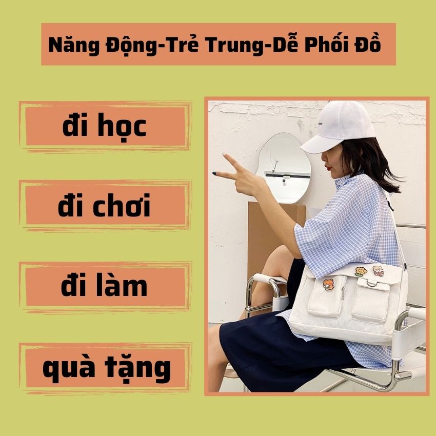 Túi tote vải canvas bao tử size lớn đựng đồ đi học đi chơi đi làm phong cách thời trang Hàn Quốc