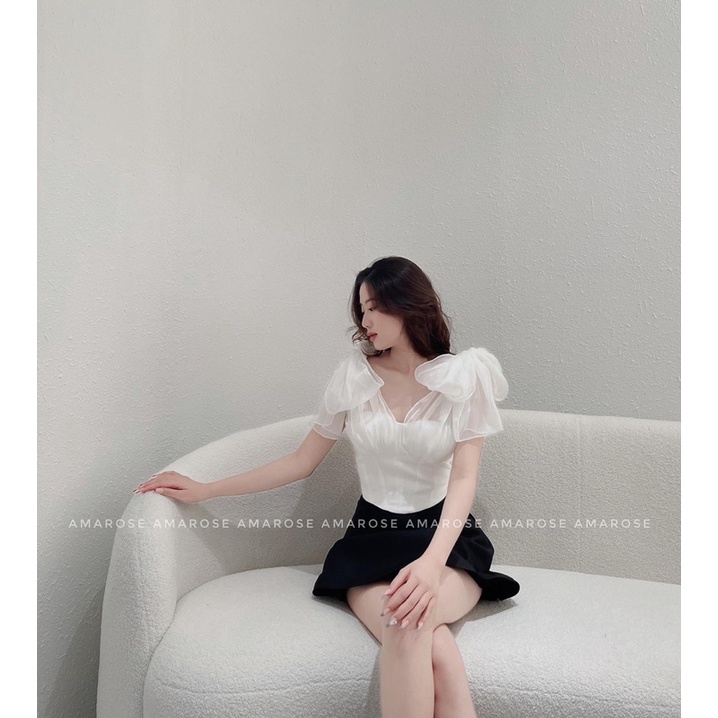 Áo Corset Trắng Cột nơ  và chân váy chữ A