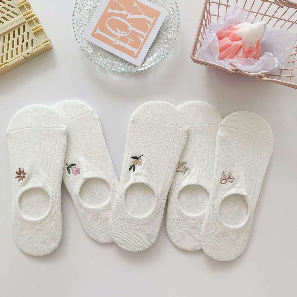 Vớ Thuyền Mỏng Vô Hình Màu Trắng Vô Hình Chống Trượt Thoáng Khí Thêu Hình Hoạt Hình Phong Cách Đặc Biệt Kiểu Mới Cho Nữ ins