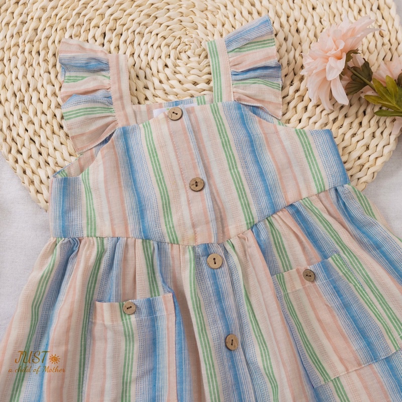 Váy cho bé gái, váy 2 Dây chun  Smocking ngang ngực, buộc nơ vai xinh xắn