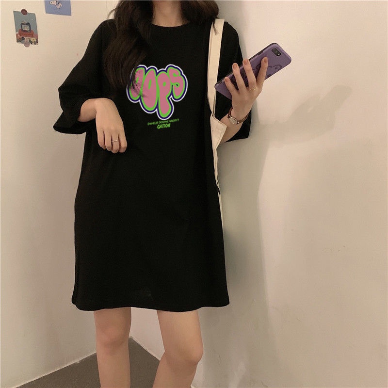 Đầm Suông Váy Suông Form Rộng In OPPA Hàn Quốc Đẹp Dáng Dài Tay Ngắn Tà Xẻ Tinh Tế TTDS0332